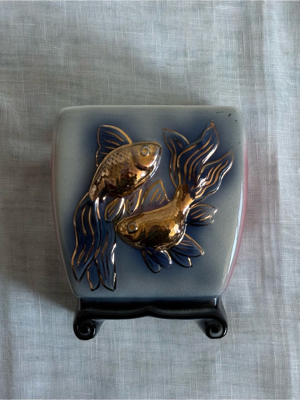 Vintage Ceramic Goldfish Koi Planter Vase Pink Blue Gold MCM Decor